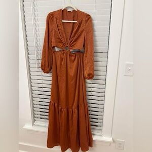 Altard State Rust Orange Long-Sleeve Maxi Dress with Ring Detail Never Worn
